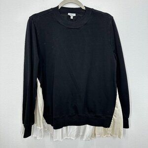 Clu USA Size Small Black Crewneck Sweatshirt with Cream White Pleated Back‎